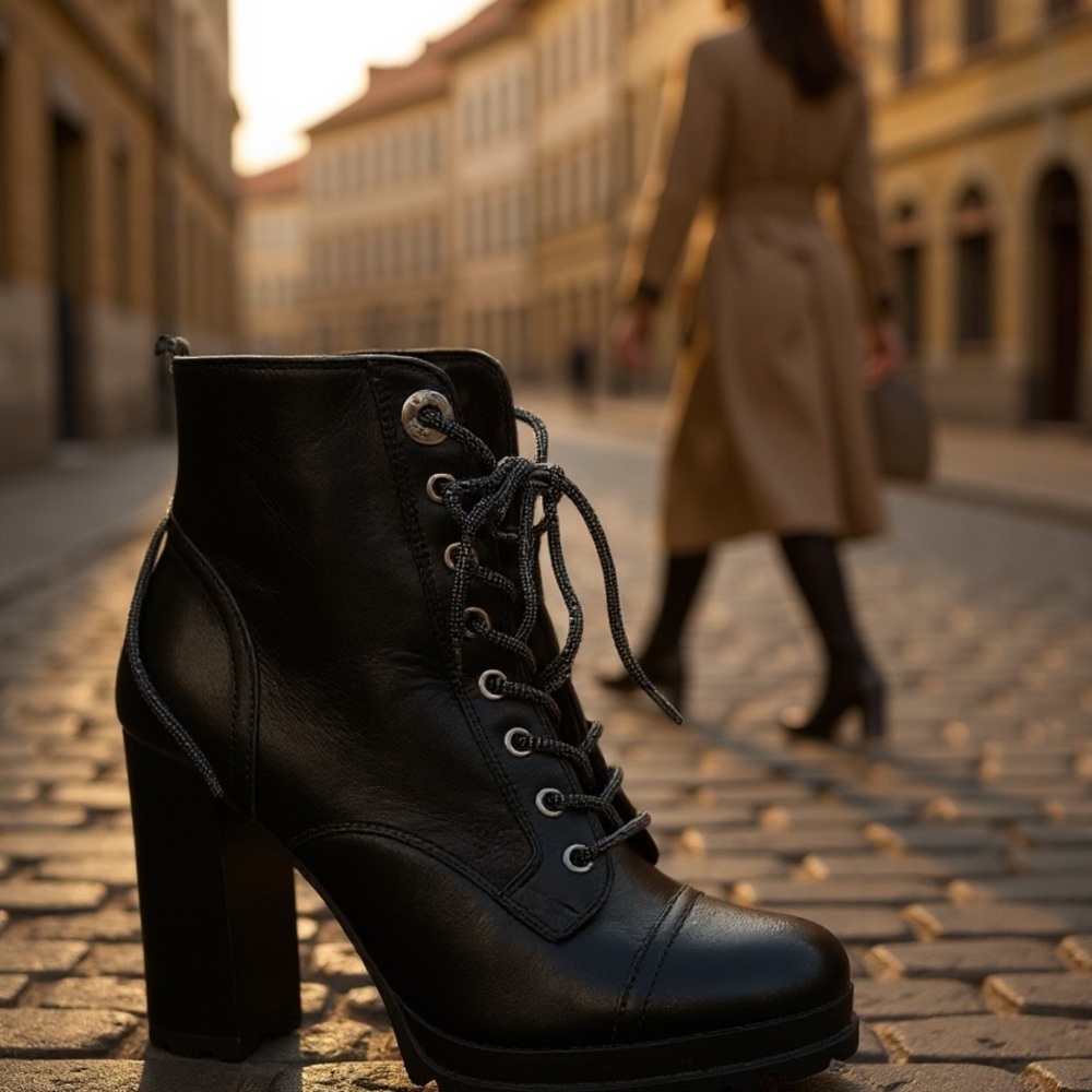 ALDO; Victorian Black Leather Lace-up Boots; sz 8